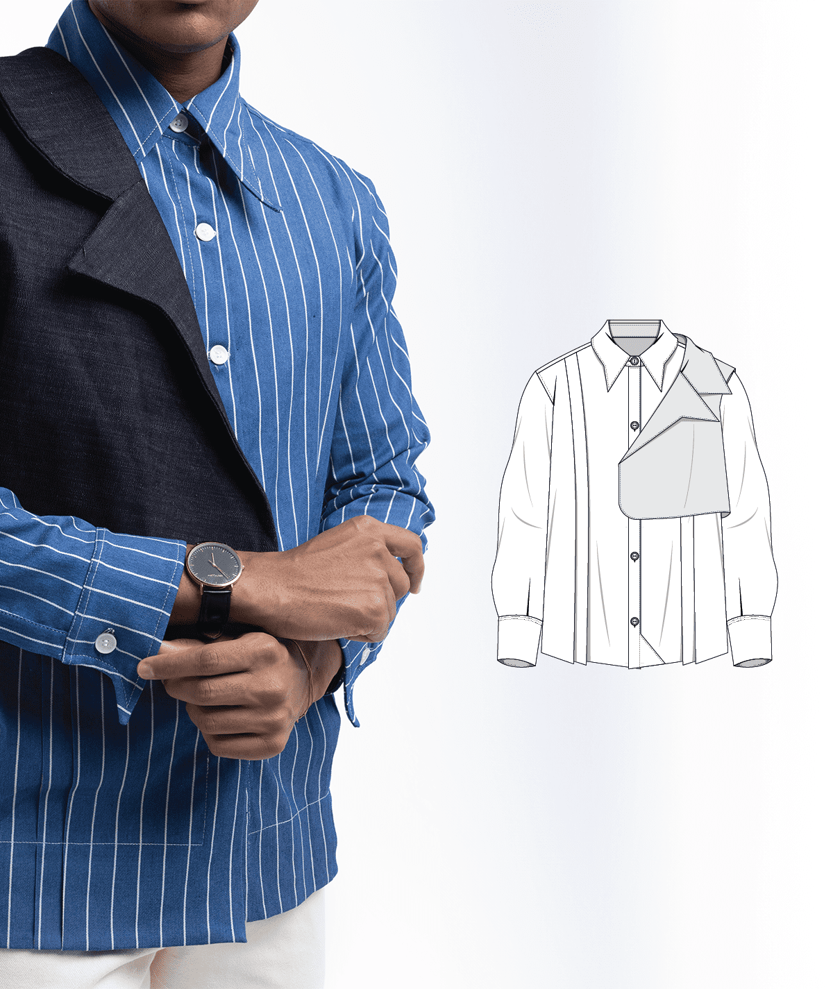 Shirt with Shoulder Lapel Pattern - Image 3