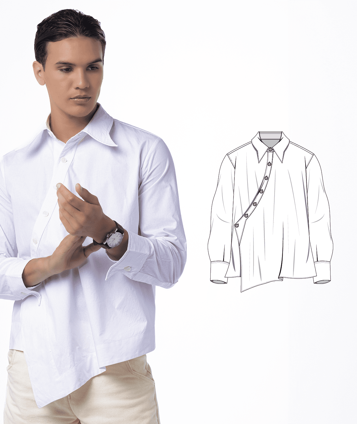 Curved Button Stand Shirt Pattern - Image 3