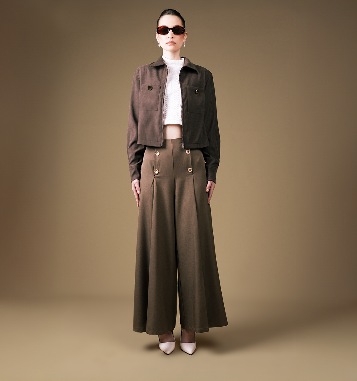 Solid Woven Zip-Up Loose Fit Collared Jacket