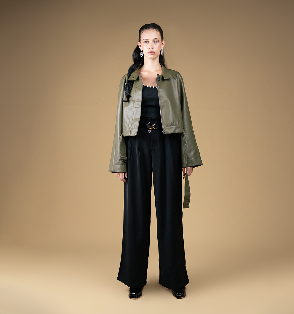Belted Cropped PU Jacket